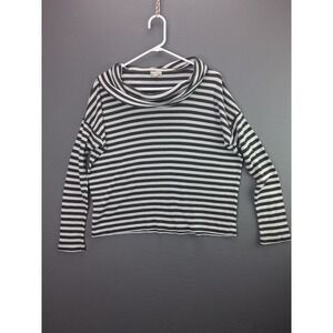 Gap Thermal Top Womens Large Grey White Striped Cowl Neck Waffle Knit L